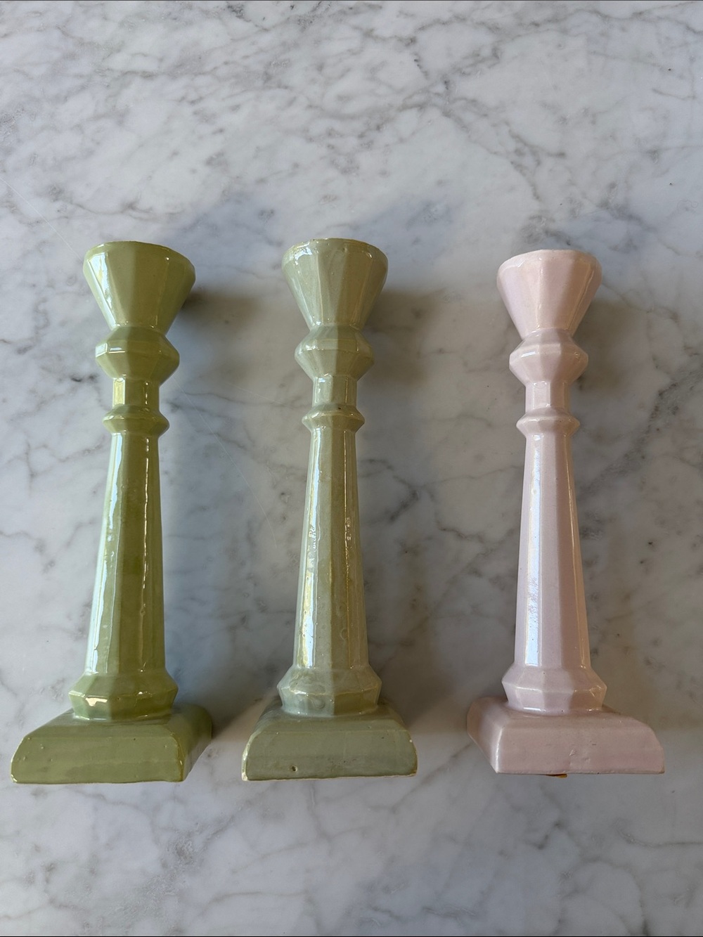 Set of 3 Ceramic Taper Candlestick Holders Green Pink Mick Haigh South Africa